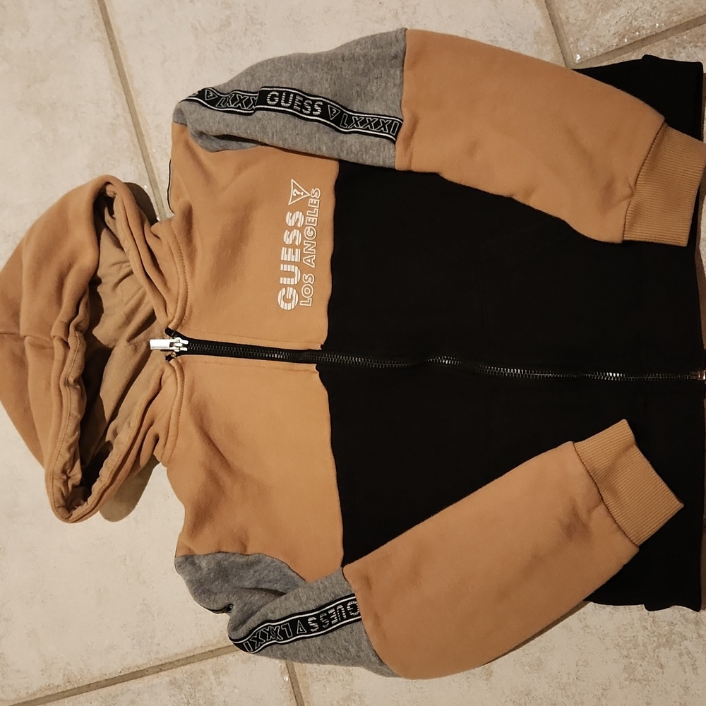 GUESS boys Hoodie Sweater Black Nude And  Greu Logo Accent